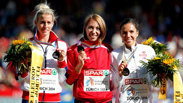 Maryna Arzamasava, Lynsey Sharp and Joanna Jozwik on the podium in Zurich.